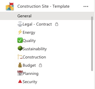 Microsoft teams channels for construction site